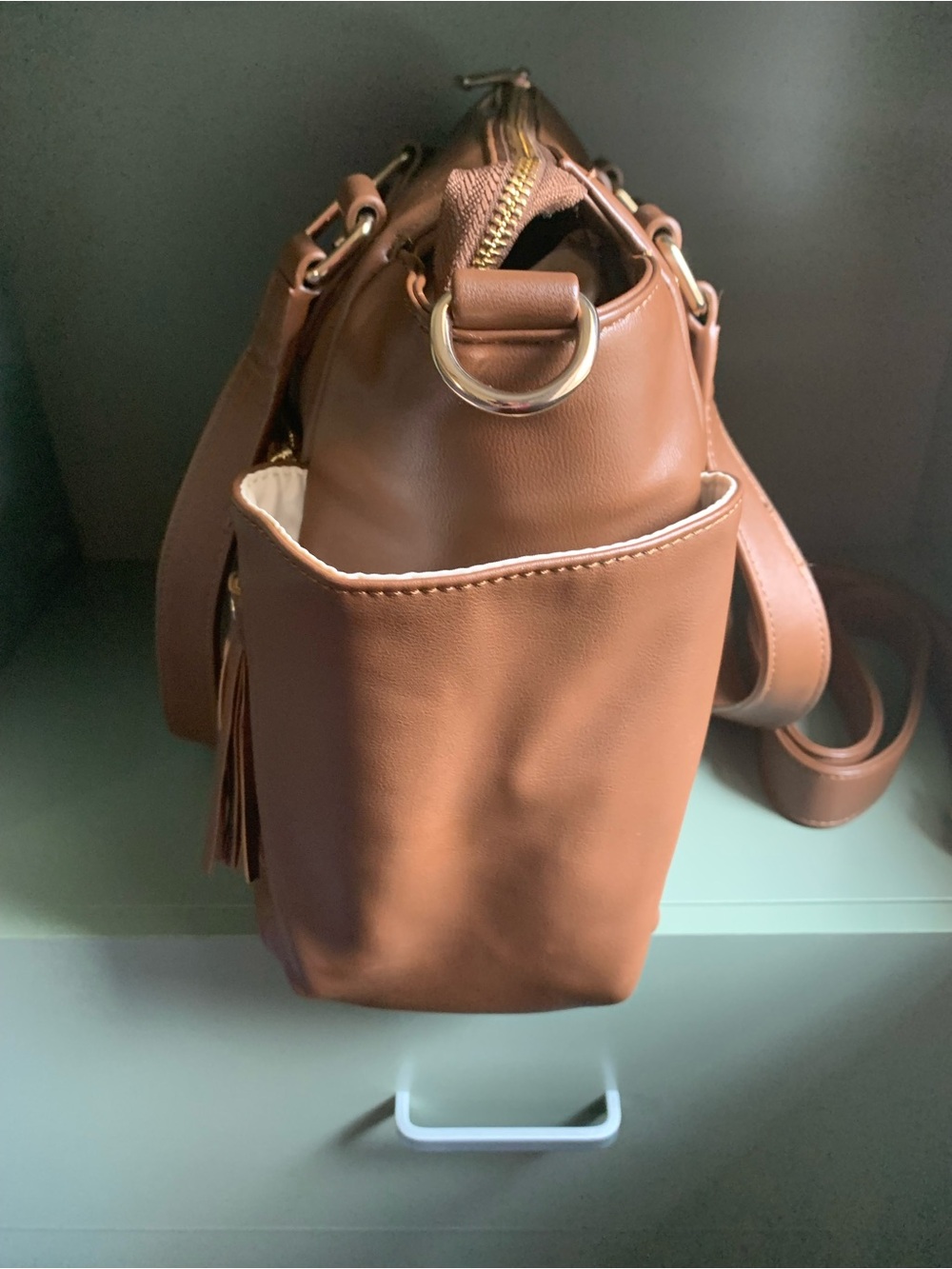 White Elm Mini Gemini Convertible Backpack Tote Bag-Coffee Brown w/cream lining! - Picture 6 of 13